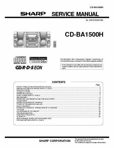 Sharp CD-BA1500H Sharp - System CD-BA1500H - Service Manual
