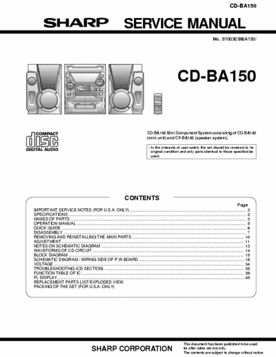 Sharp CD-BA150 Sharp - System CD-BA150 - Service Manual