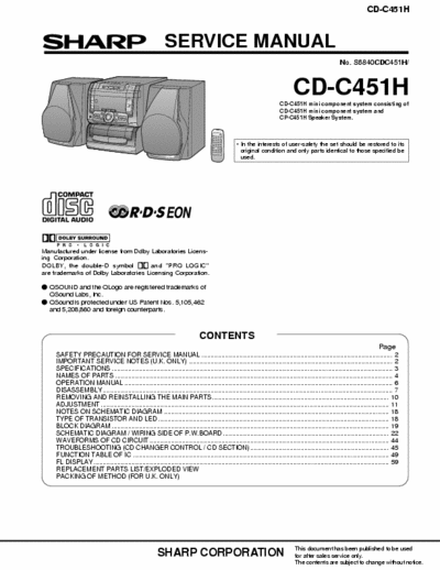 Sharp CD-C451H Sharp - System CD-C451H - Service Manual