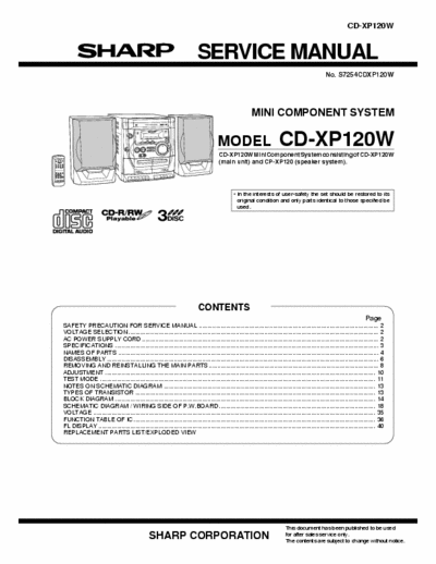Sharp CD-XP120W Sharp - System CD-XP120W - Service Manual