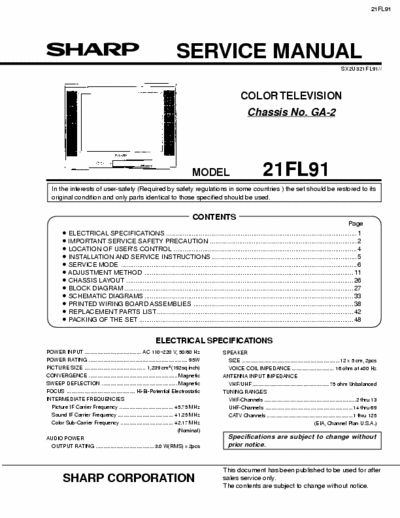 SHARP 21FL91 SHARP 21FL91 chassis GA-2