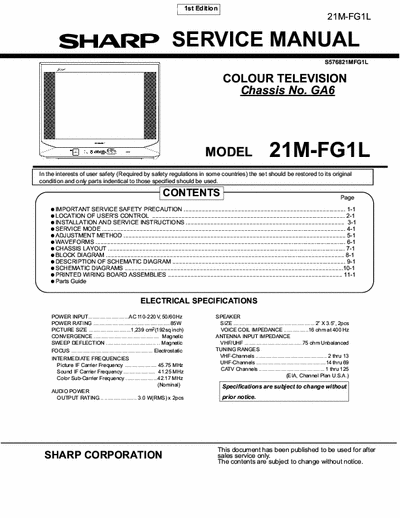 Sharp 21M-FG1L Service Manual