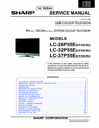 Sharp LC-26P55E, LC-32P55E, LC-37P55E Service Manual