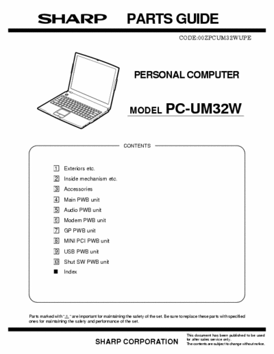 sharp pcum32w parts manual for sharp notebook