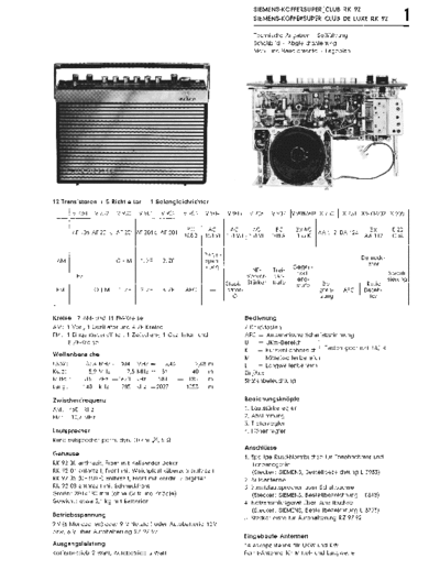 Siemens Koffersuper club RK 92 service manual