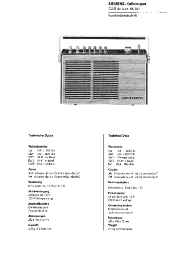 Siemens Koffersuper club de Luxe RK 381 service manual