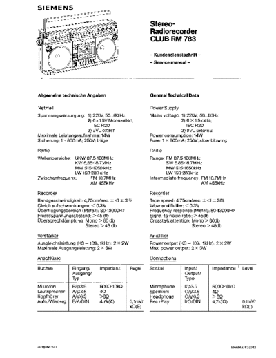 Siemens Club RM 783 service manual