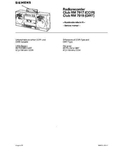 Siemens Radiorecorder Club RM 7917 service manual