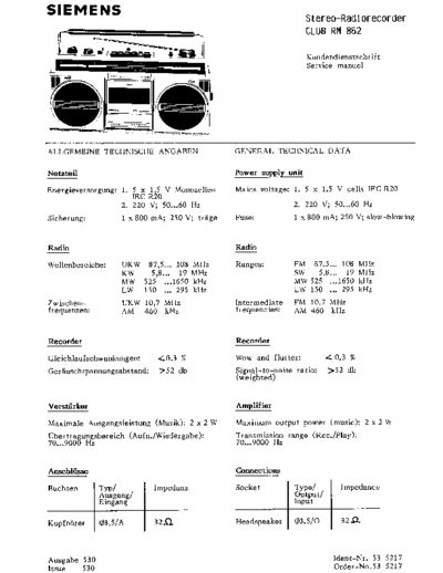 Siemens Club RM 862 service manual