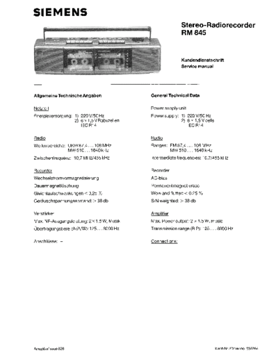 Siemens Club RM 845 service manual