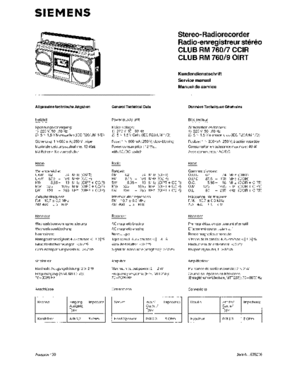 Siemens Stereo-Radiorecorder Club RM 760 service manual