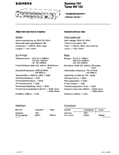 Siemens Tuner RH 150 service manual