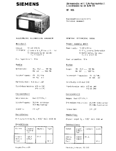 Siemens Uhrenradio mit Fernsehteil RF 106 service manual