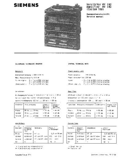 Siemens Verstaerker RV 180 service manual