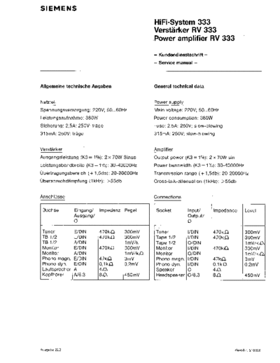 Siemens Verstaerker RV 333 service manual