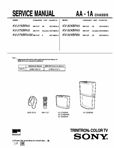 Sony TVC KV-27XBR45 M, 32XBR45, 32XBR85 Sony - TVC KV-27XBR45 M, 32XBR45, 32XBR85 Chassis AA-1A - Service Manual