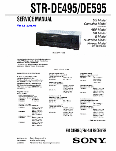 Sony STR-DE495-595 Service Manual