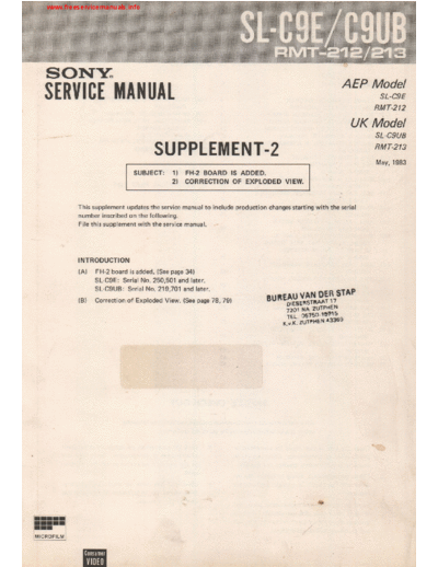 Sony Betacam SL-C9E Service manual for SONY Betacam model SL-C9E