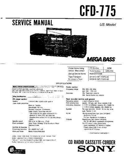 Sony CDF-775 Service manual for the Sony CDF-775 CD Radio Cassette-Recorder