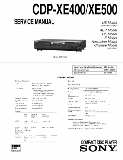 SONY CDP-XE400 CDP- XE500 SONY CDP-XE400 CDP-XE500