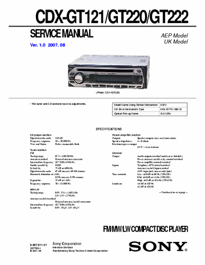 Sony CDX-GT222 service manual