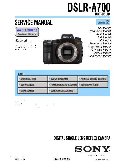 Sony A700 DSLR-A700 Service Manual Level 2