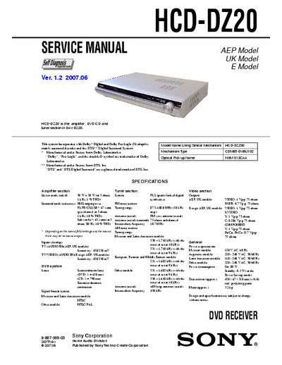 Sony HCD-DZ20 Sony DVD-Receiver HCD-DZ20 service manual