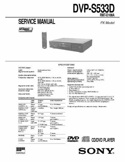 Sony DVP-S533D DVP-S533D
Remote control:RMT-D108A
CD/DVD PLAYER