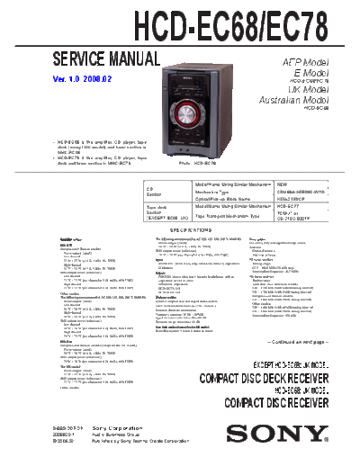 Sony HCD-EC68/EC78 Service manual Sony HCD-EC68/EC78