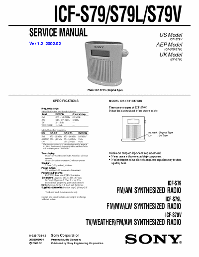 Sony ICFS79, ICFS79L, ICFS79V portable receiver