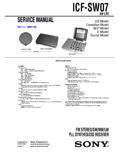 Sony ICFSW07 portable receiver