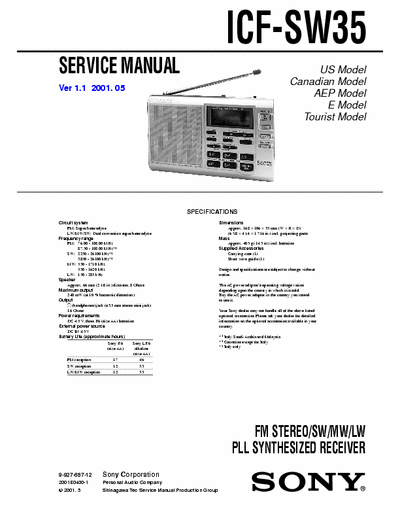 Sony ICFSW35 portable receiver