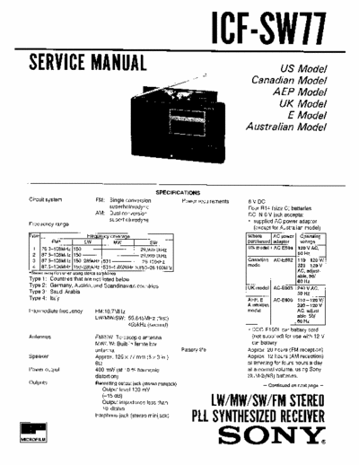 Sony ICFSW77 portable receiver