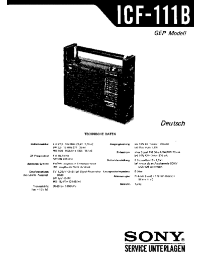 Sony ICF 111B service manual