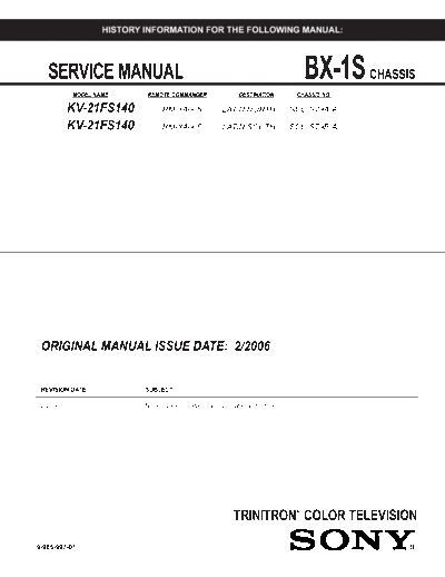 Sony KV-21FS140 TV Sony Model KV-21FS140 Chassis BX-1S