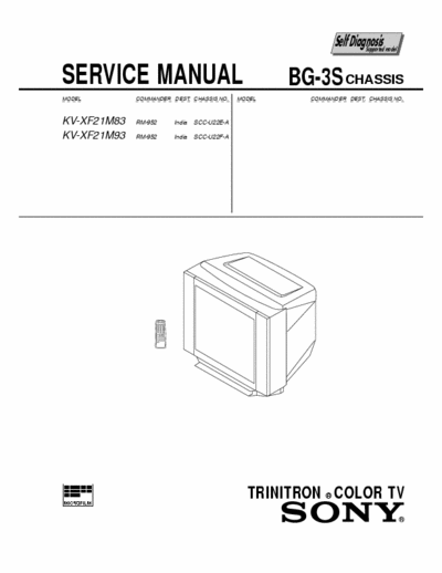 Sony KV-XF21M83 KV-XF21M93 Service Manual for Sony BG-3S Chassis