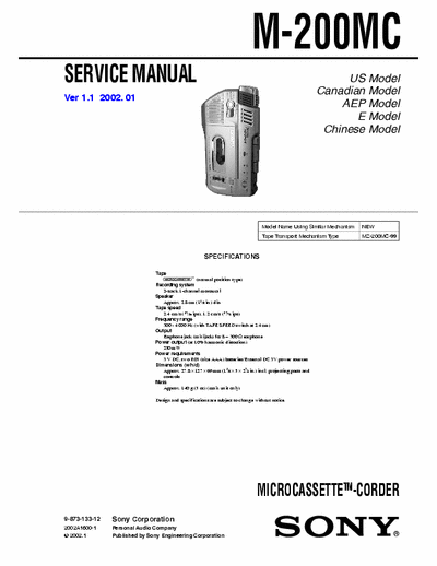 Sony M200MC microcassette recorder