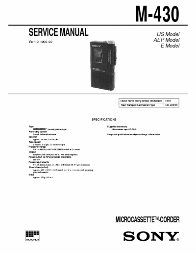 Sony M430 microcassette recorder