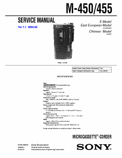 Sony M450, M455 microcassette recorder