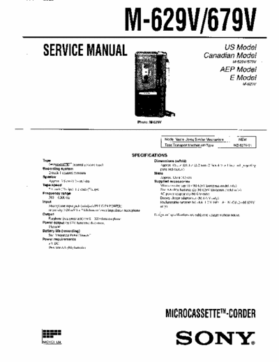 Sony M629, M679V microcassette recorder