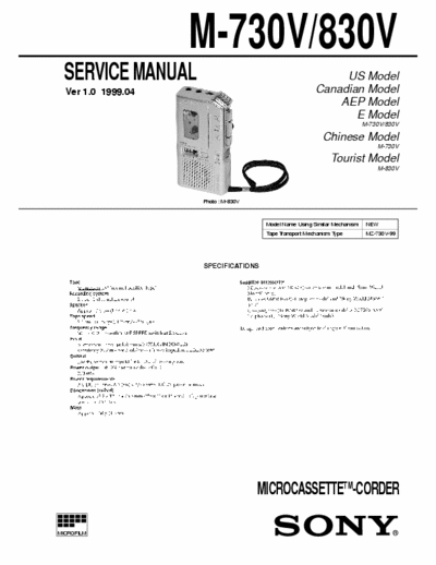 Sony M730V, M830V microcassette recorder