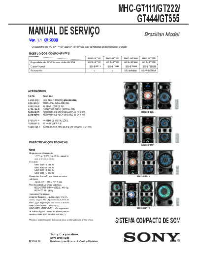 Sony MHC-GT111, GT222, GT444, GT555 Service Manual