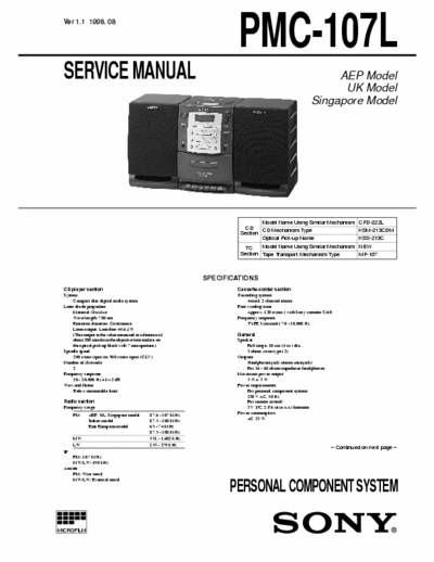 Sony PMC107L mini audio system