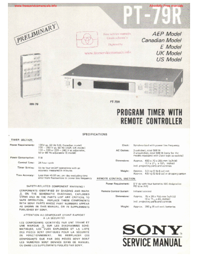 Sony PT-79r Service Manual for Sony PT-79r audio timer