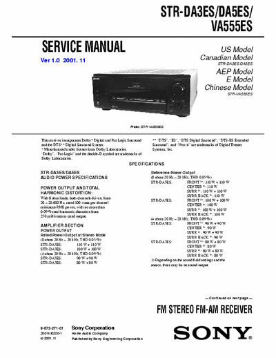 Sony STRDA3ES, STRDA5ES receiver