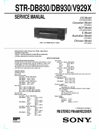 Sony STRDB830, STRDB930 receiver