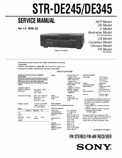 Sony STRDE245, STRDE345 receiver