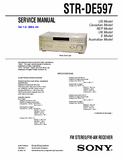 Sony STRDE597 receiver