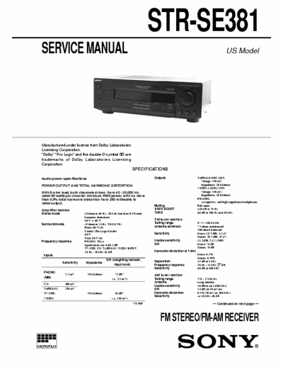 Sony STRSE381 receiver