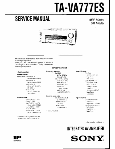 Sony TAVA777ES amplifier